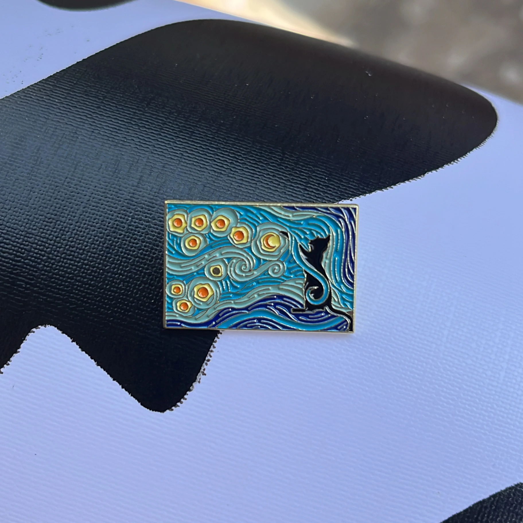 Starry Night cat silhouette pin